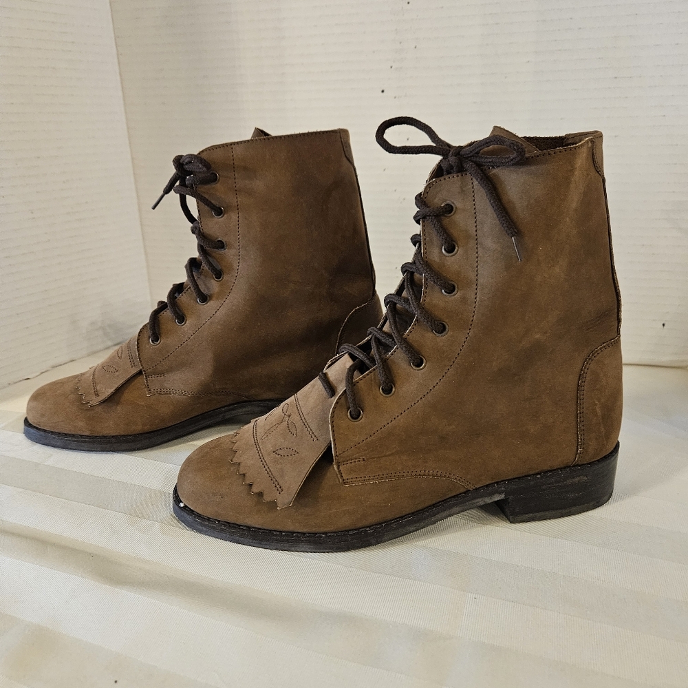 Brown Lace-Up Ankle Western Boots